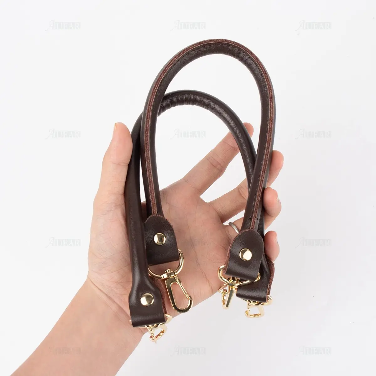 AUEAR Gold 2 Pack Purse Straps Replacement Leather Handbag Handles with Gold Metal Lobster Buckles | Modern Solid - view 5