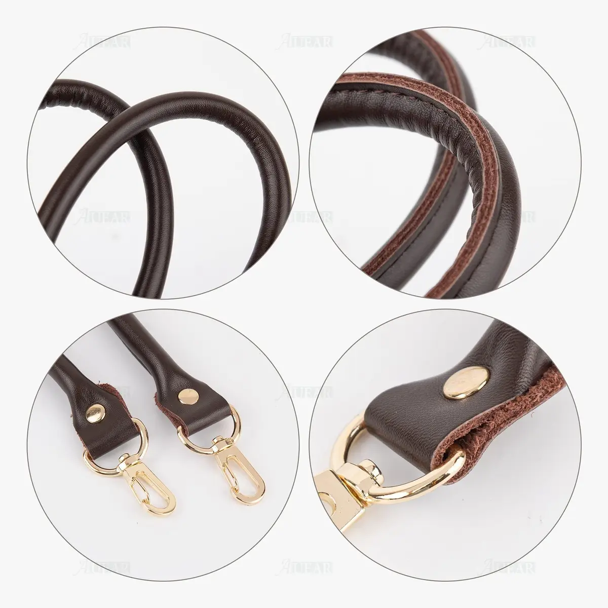 AUEAR Gold 2 Pack Purse Straps Replacement Leather Handbag Handles with Gold Metal Lobster Buckles | Modern Solid - view 8