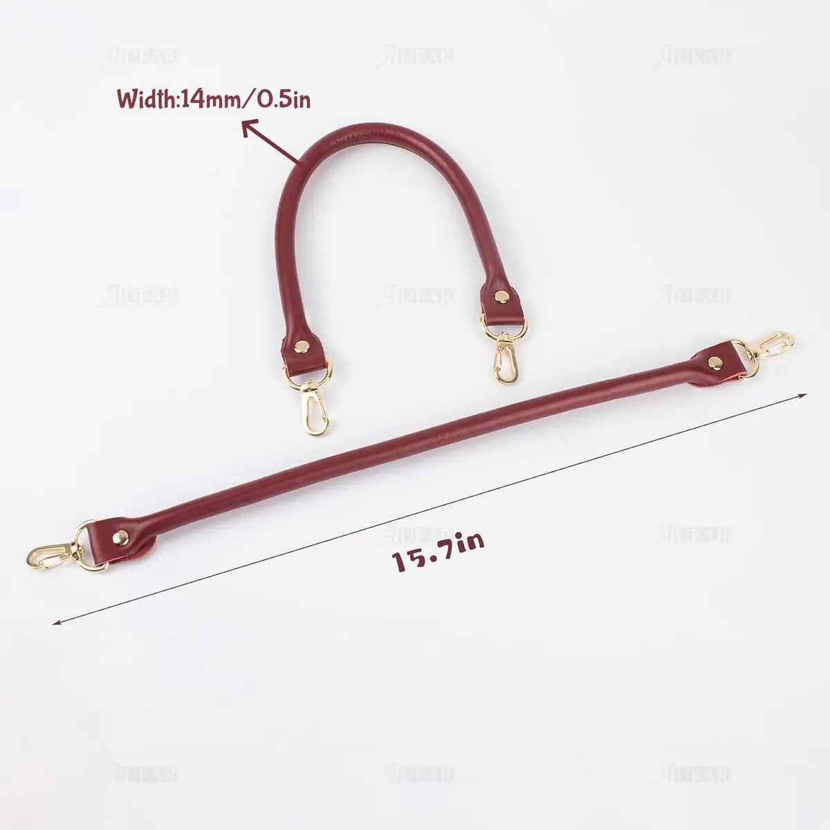 AUEAR Wine Red PU Leather Replacement Purse Straps with Gold Lobster Buckles (15.7 Inches / 40 cm) | Set of 2 for Small Handmade Bags - view 3
