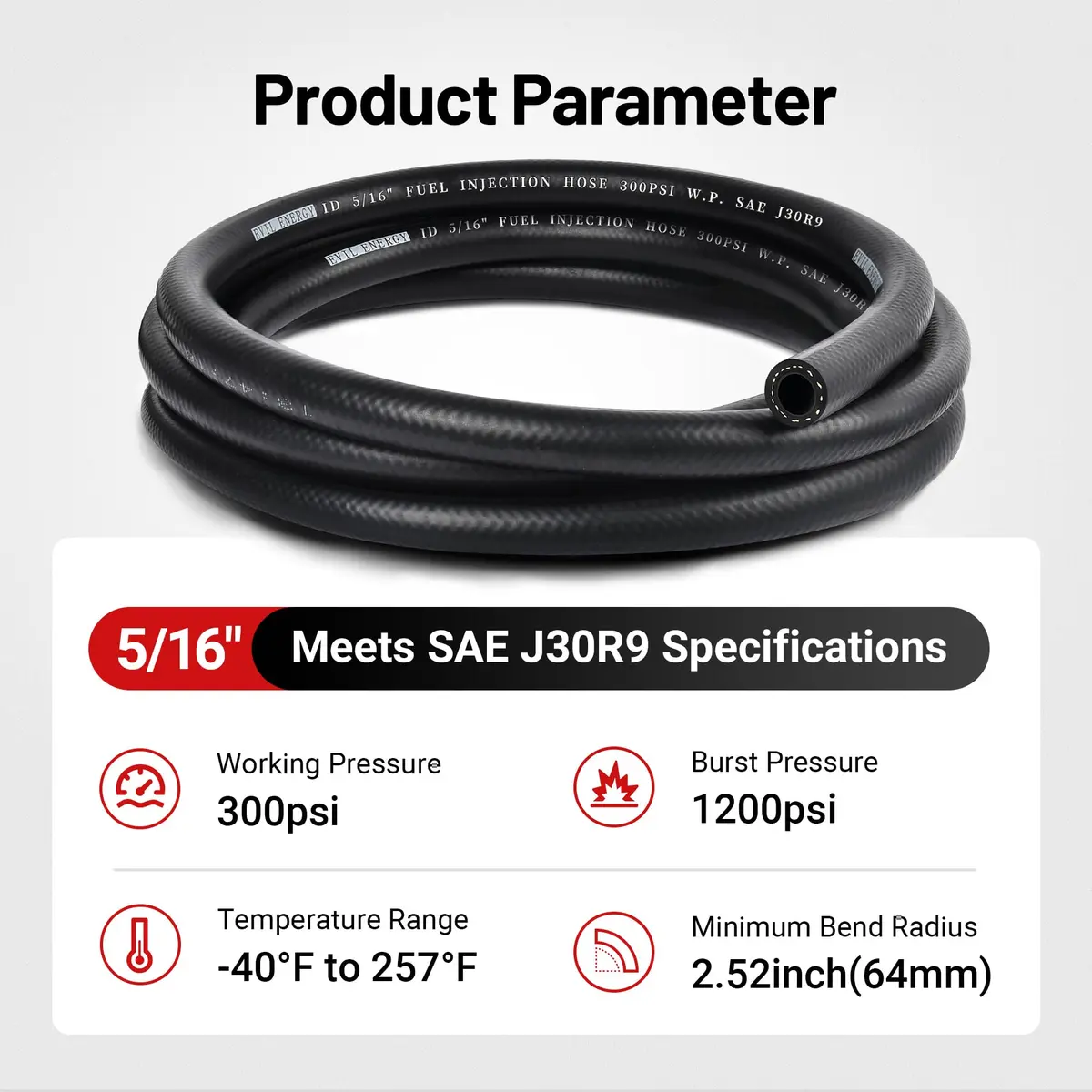 EVIL ENERGY 5/16" SAE J30R9 Fuel Injection Hose 8mm (0.315 in) x 25ft (7.62 m) | 300 PSI Working Pressure - view 6