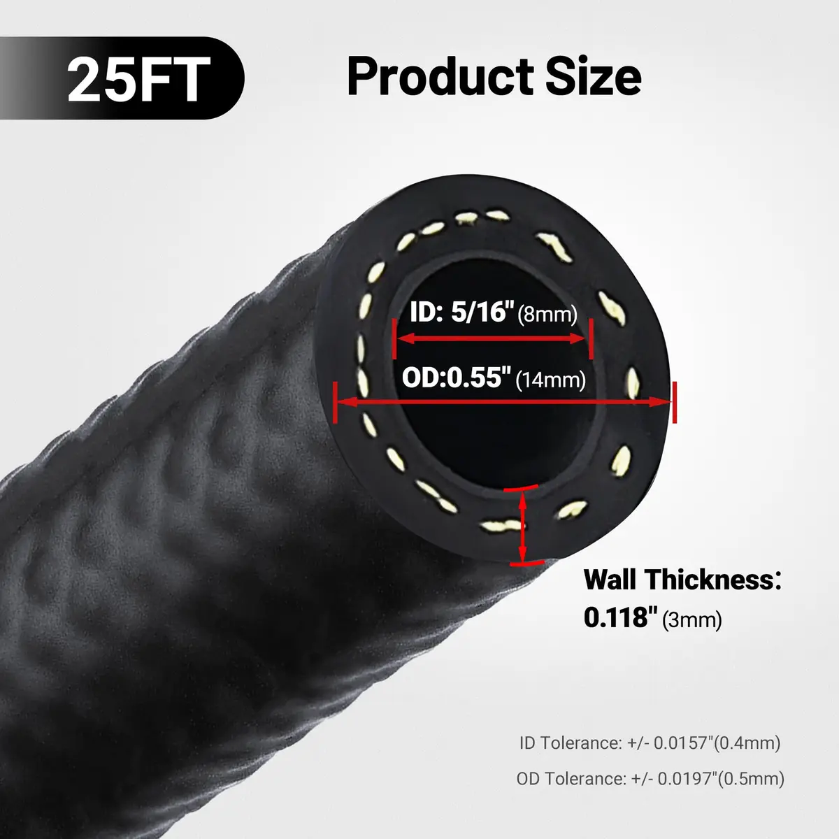 EVIL ENERGY 5/16" SAE J30R9 Fuel Injection Hose 8mm (0.315 in) x 25ft (7.62 m) | 300 PSI Working Pressure - view 2