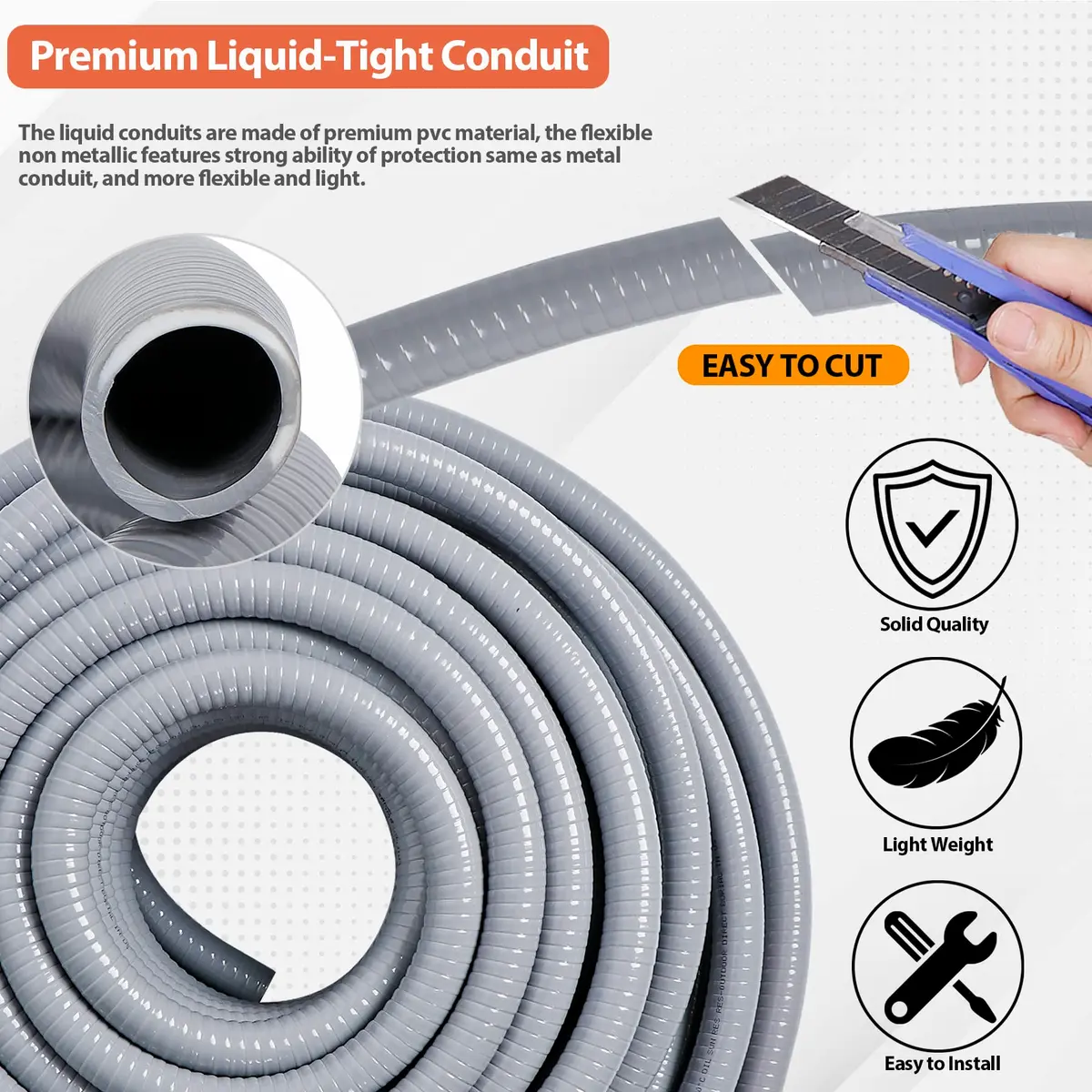 Neorexon Liquid-Tight Conduit 1/2 inch | 100ft PVC Outdoor Electrical Pipe - view 3