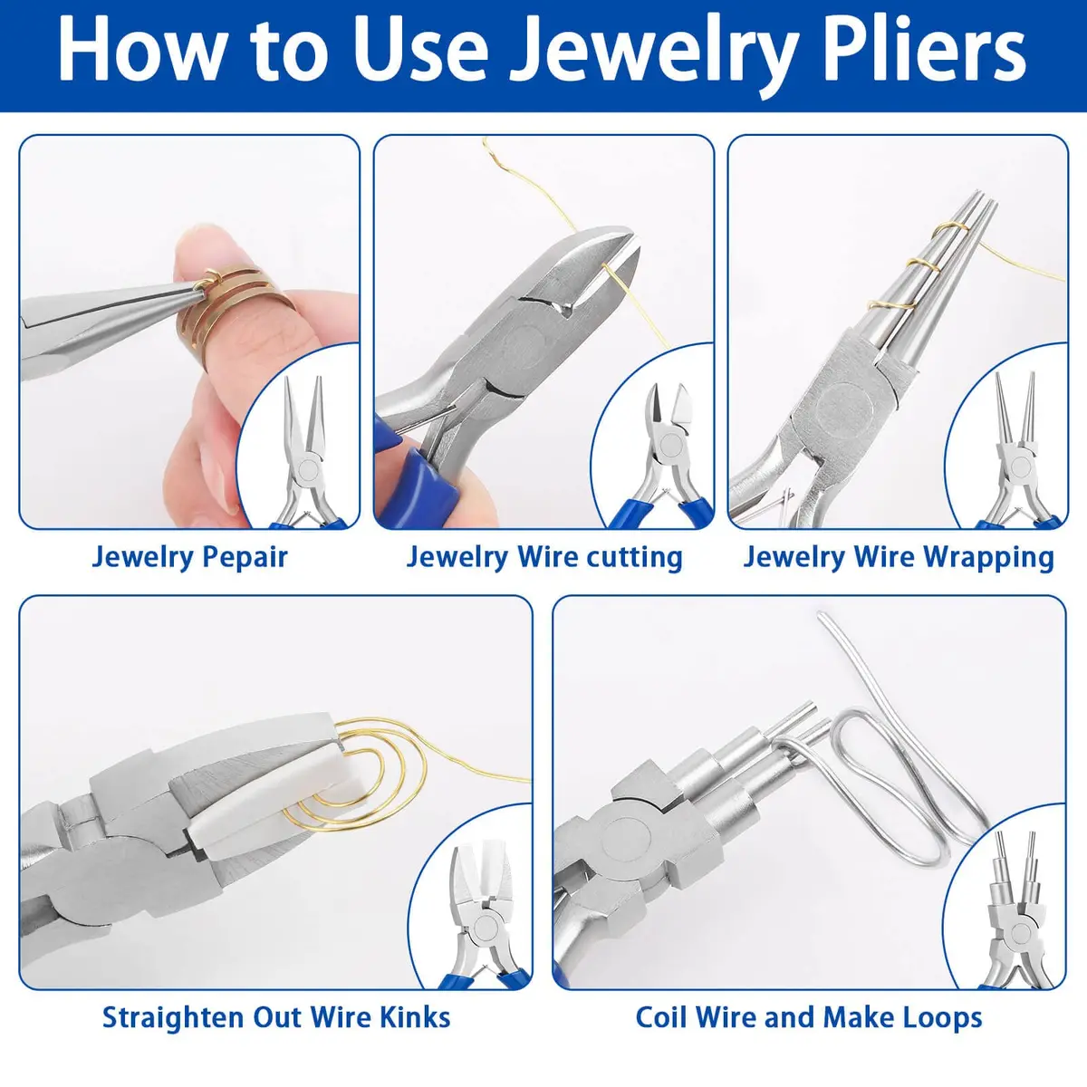 Shynek Jewelry Pliers, Set of 10 Professional Jewelry Making Pliers Tools for Craft, Wire Wrapping | Heavy Duty Steel, 5 Inch, Blue Handles - view 5