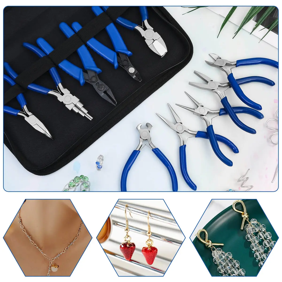 Shynek Jewelry Pliers, Set of 10 Professional Jewelry Making Pliers Tools for Craft, Wire Wrapping | Heavy Duty Steel, 5 Inch, Blue Handles - view 6