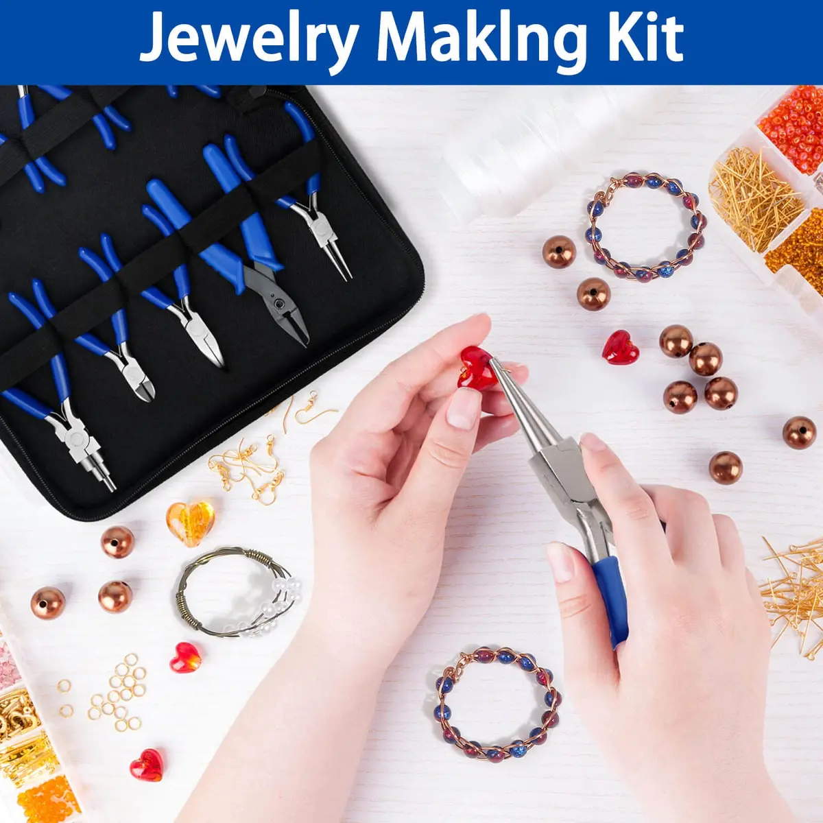 Shynek Jewelry Pliers, Set of 10 Professional Jewelry Making Pliers Tools for Craft, Wire Wrapping | Heavy Duty Steel, 5 Inch, Blue Handles - view 7