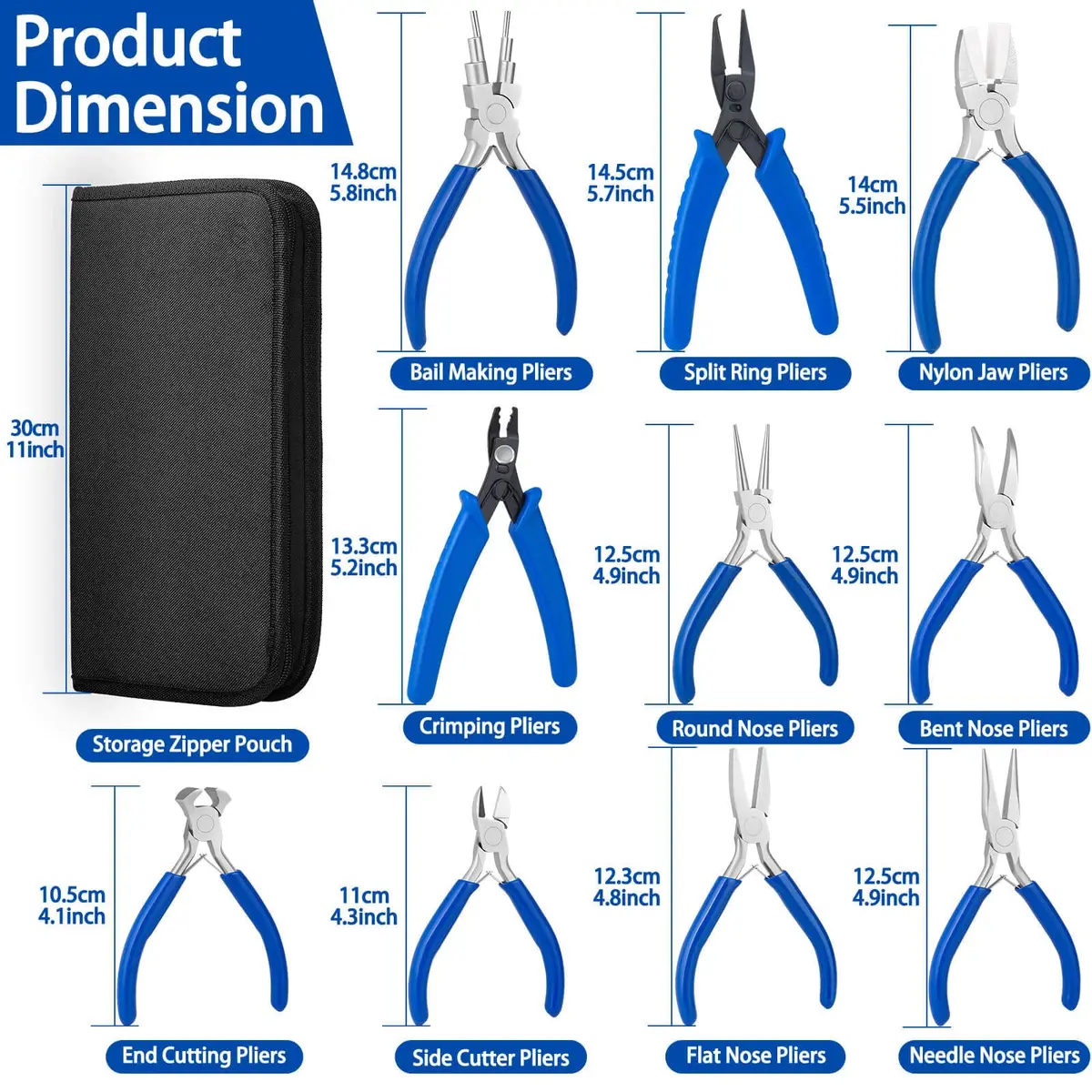 Shynek Jewelry Pliers, Set of 10 Professional Jewelry Making Pliers Tools for Craft, Wire Wrapping | Heavy Duty Steel, 5 Inch, Blue Handles - view 2