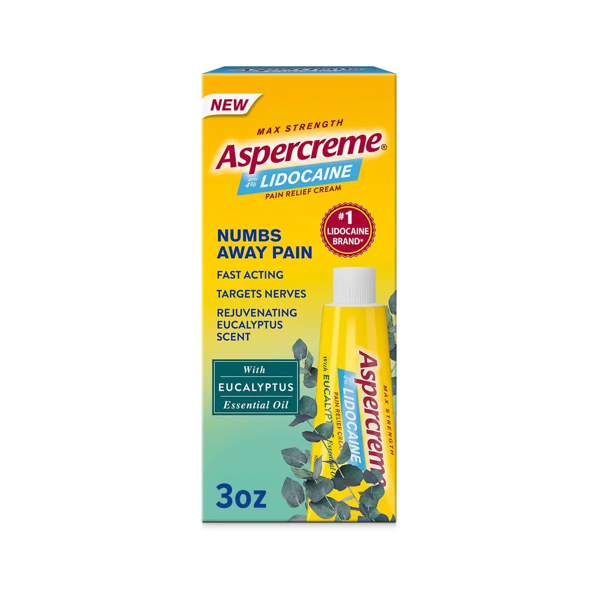 Aspercreme Lidocaine Pain Relief Cream, Eucalyptus, 3 oz. | Fast-Acting, Non-Greasy, Travel-Friendly - main product image
