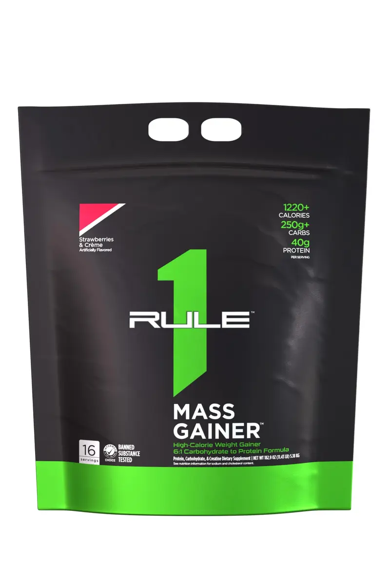 Rule 1 Proteins Mass Gainer Strawberries & Crème 16 Servings | 1220+ Calories, 40g Whey Protein - main product image