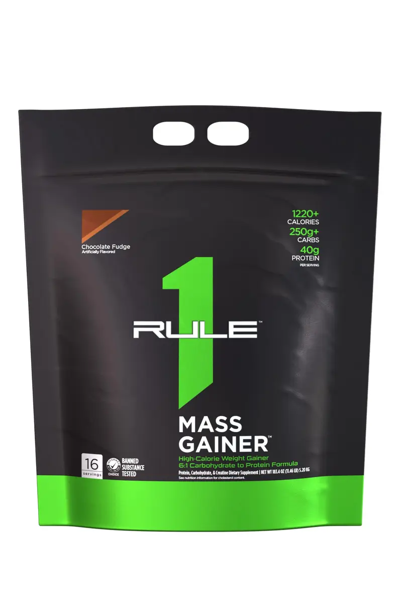Rule 1 Proteins Mass Gainer Chocolate Fudge | 16 Servings, 1220+ Calories, High-Quality Whey - main product image