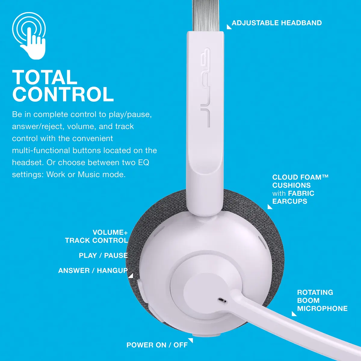JLab Go Work Pop On-Ear Wireless Headset Black | Bluetooth Multipoint & Noise Canceling Boom Mic - view 5