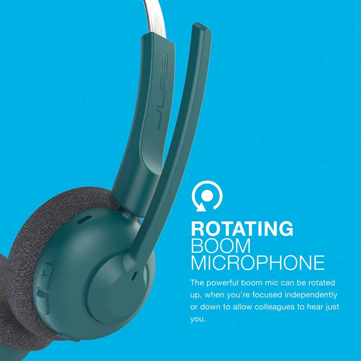 JLab Go Work Pop On-Ear Wireless Headset Teal | Bluetooth Multipoint Noise Canceling Boom Mic - view 7