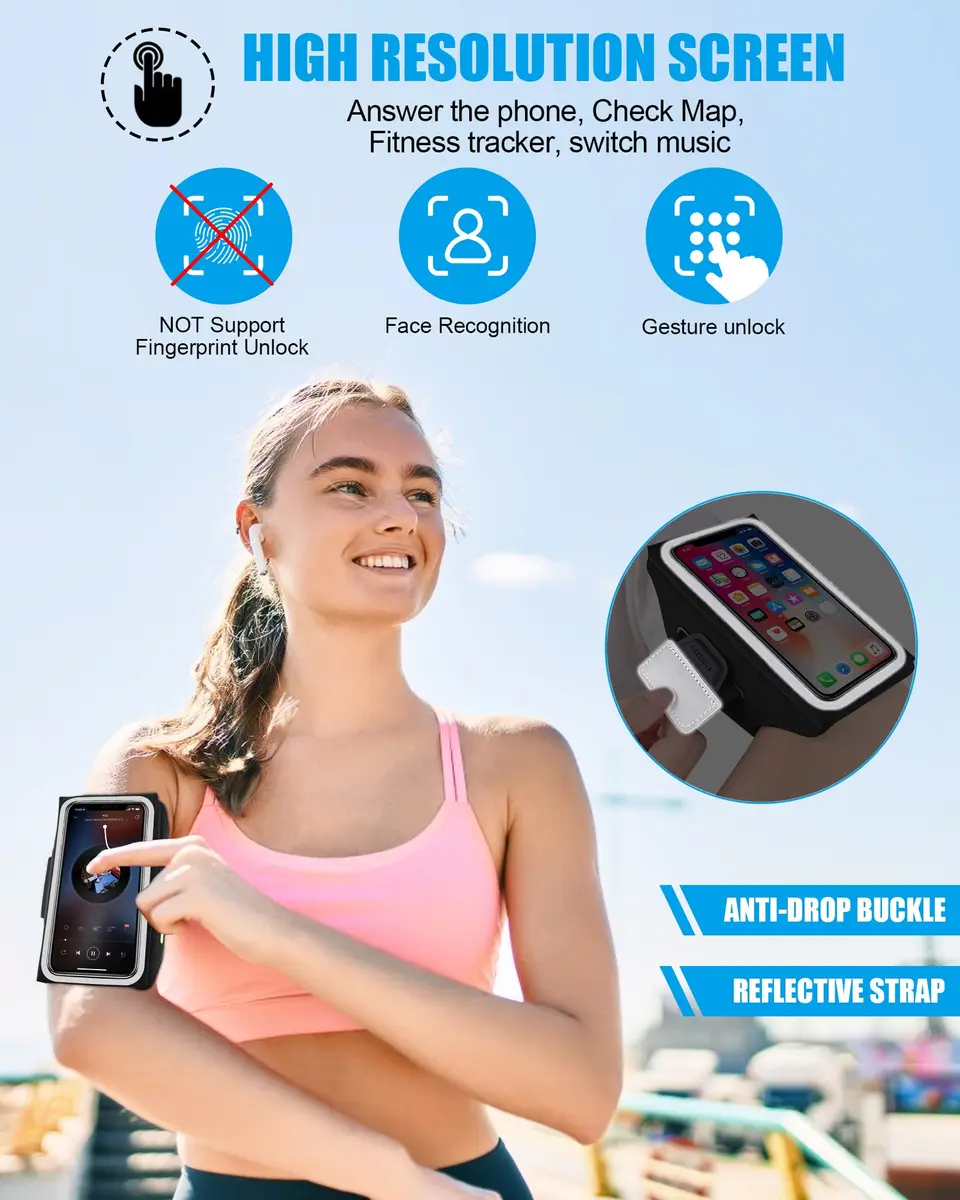 Guzack Running Armband with Key Pouch & Card Slot | Up to 6.9" Phone Fit, Adjustable & Sweat-Proof - view 5
