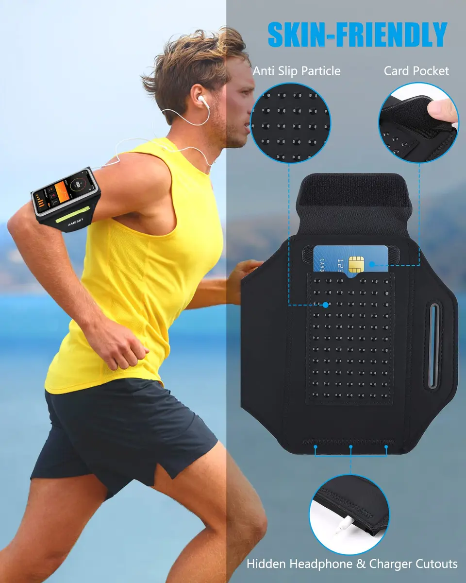 Guzack Running Armband with Key Pouch & Card Slot | Up to 6.9" Phone Fit, Adjustable & Sweat-Proof - view 6