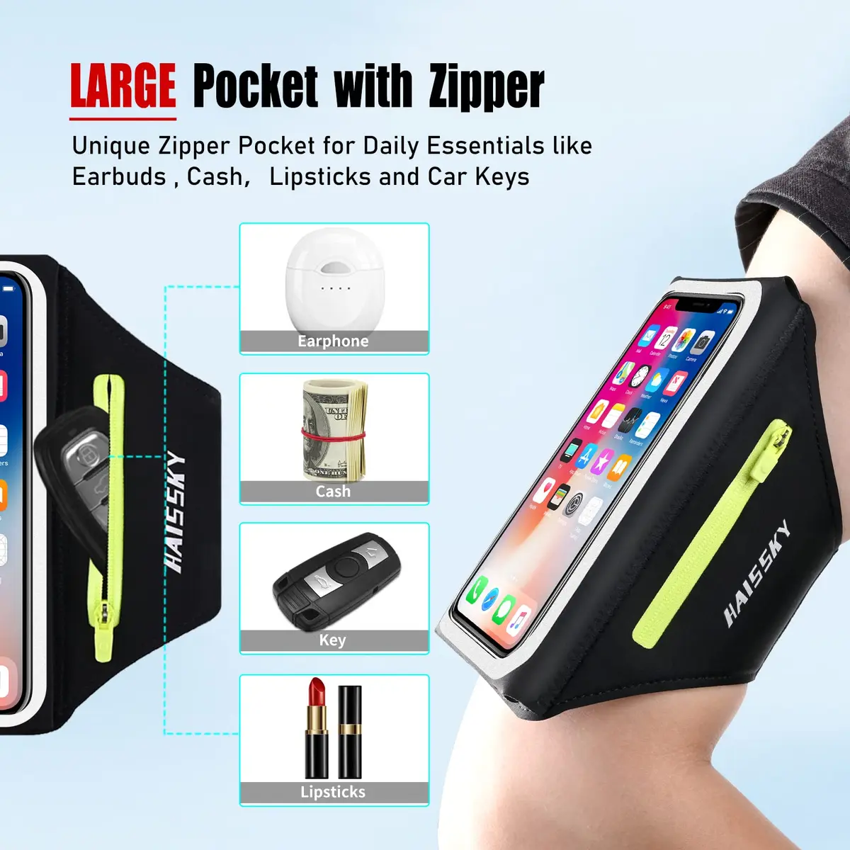 Guzack Running Armband with Key Pouch & Card Slot | Up to 6.9" Phone Fit, Adjustable & Sweat-Proof - view 2