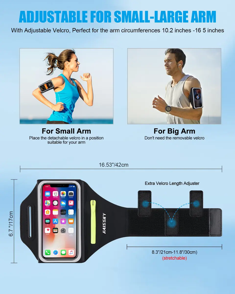 Guzack Running Armband with Key Pouch & Card Slot | Up to 6.9" Phone Fit, Adjustable & Sweat-Proof - view 4