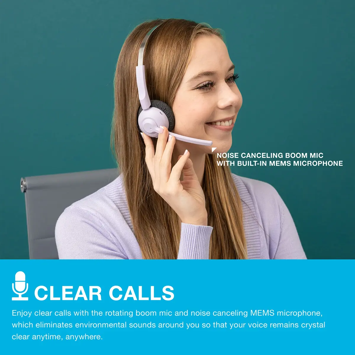 JLab Go Work Pop On-Ear Wireless Headset Lilac | 50+ Hour Playtime, Noise Canceling Mic, Bluetooth Multipoint - view 3