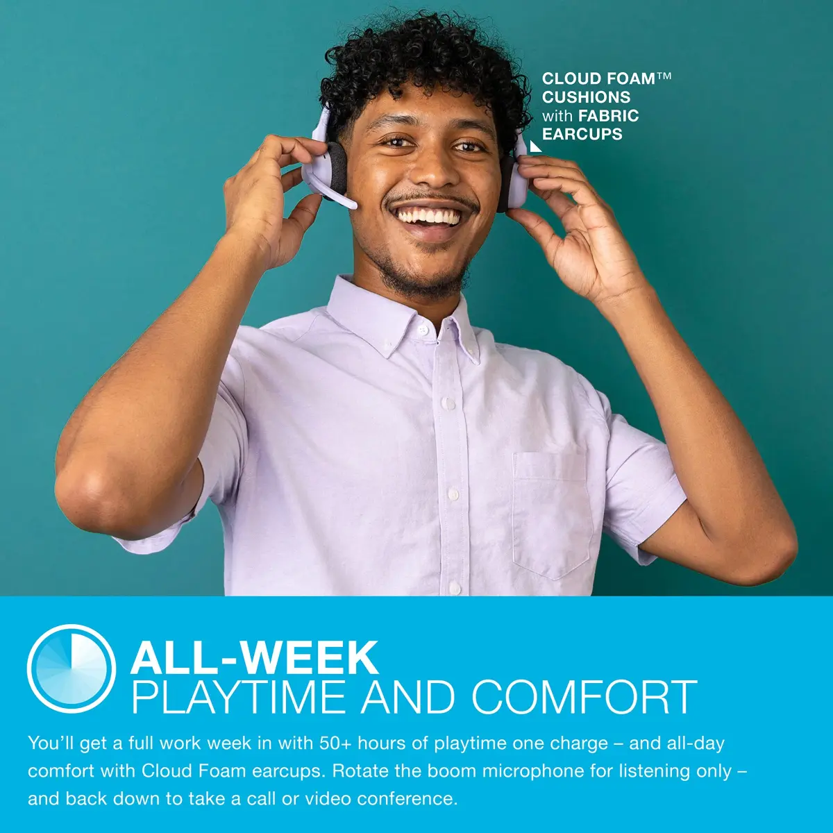 JLab Go Work Pop On-Ear Wireless Headset Lilac | 50+ Hour Playtime, Noise Canceling Mic, Bluetooth Multipoint - view 4