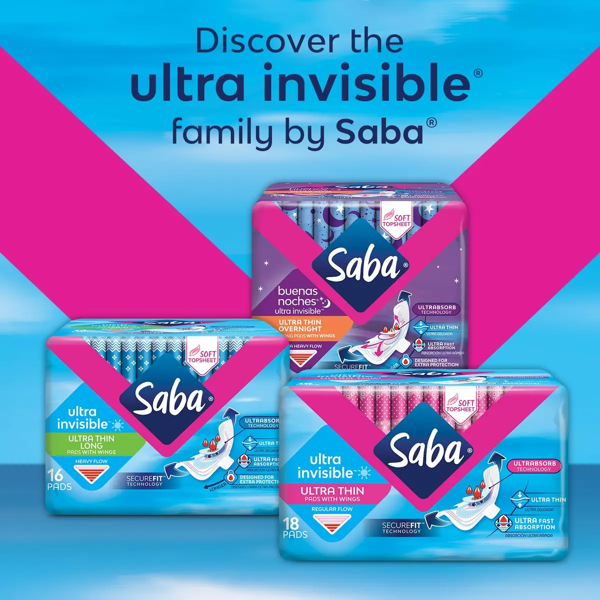 Saba Ultra Invisible Long Pads with Wings, Heavy Flow, 96 Count | Discreet, Heavy Absorbency, Soft & Breathable - view 6