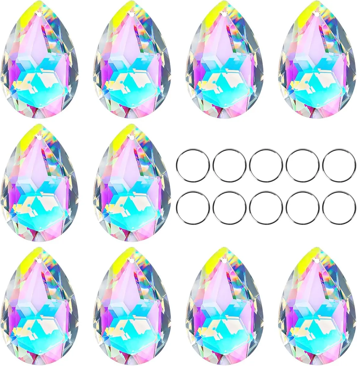 H&D HYALINE & DORA 10 Pcs Crystal Prism Pendants 50MM | Teardrop Suncatcher for Garden & Decor - main product image