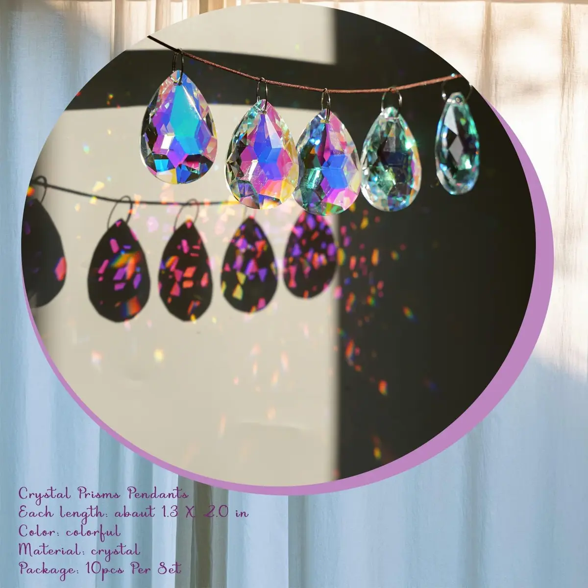 H&D HYALINE & DORA 10 Pcs Crystal Prism Pendants 50MM | Teardrop Suncatcher for Garden & Decor - view 5
