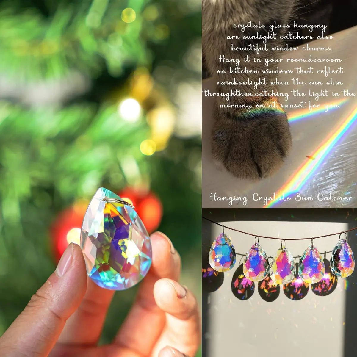 H&D HYALINE & DORA 10 Pcs Crystal Prism Pendants 50MM | Teardrop Suncatcher for Garden & Decor - view 6