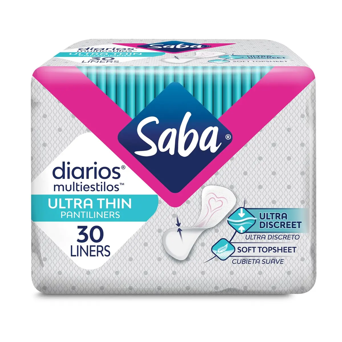 Saba Diarios Ultra Thin Multishape Panty Liners 8-Pack | Discreet, Light Moisture Protection - main product image