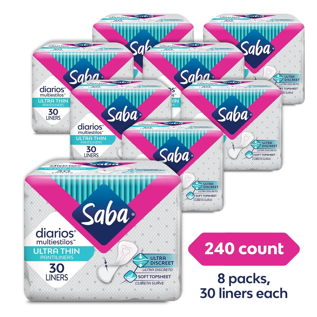 Saba Diarios Ultra Thin Multishape Panty Liners 8-Pack | Discreet, Light Moisture Protection - view 2