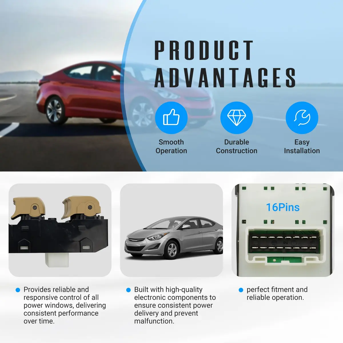 NOVAPARTS Beige Master Power Door Window Switch for 2011-2015 Hyundai Elantra AUTO Driver Side | 93570-3X000 - view 3