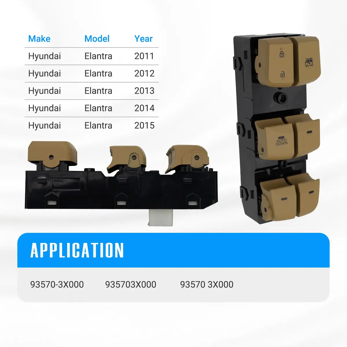 NOVAPARTS Left Driver Side Power Master Window Switch 93570-3X000 Beige for Hyundai Elantra 2011-2015 | Auto Down Function - view 5