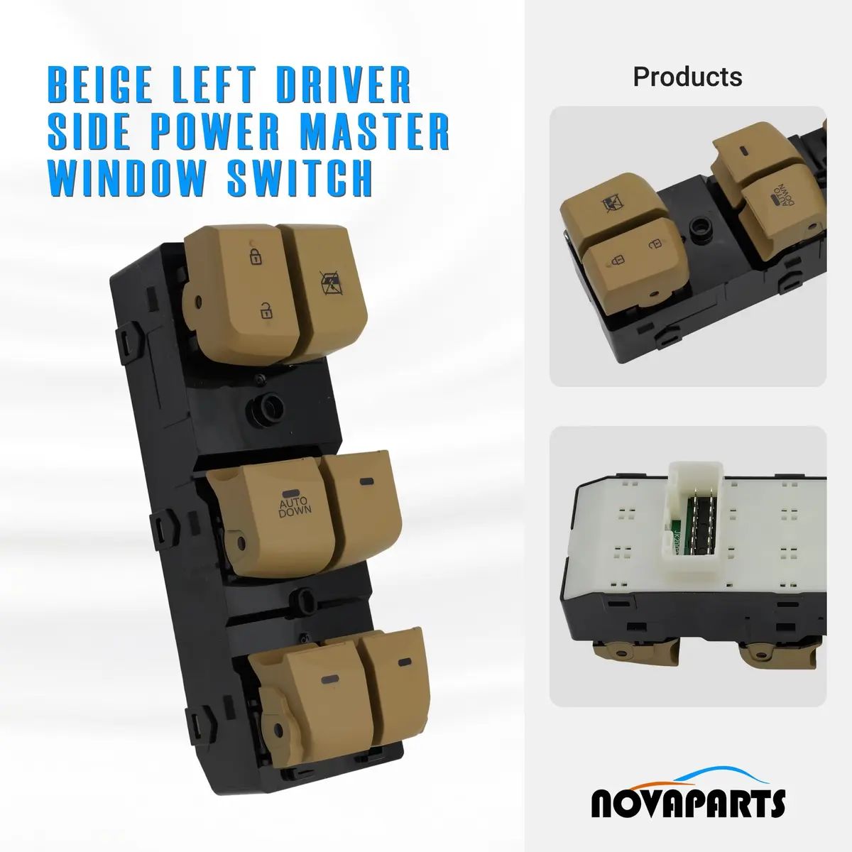 NOVAPARTS Left Driver Side Power Master Window Switch 93570-3X000 Beige for Hyundai Elantra 2011-2015 | Auto Down Function - view 2