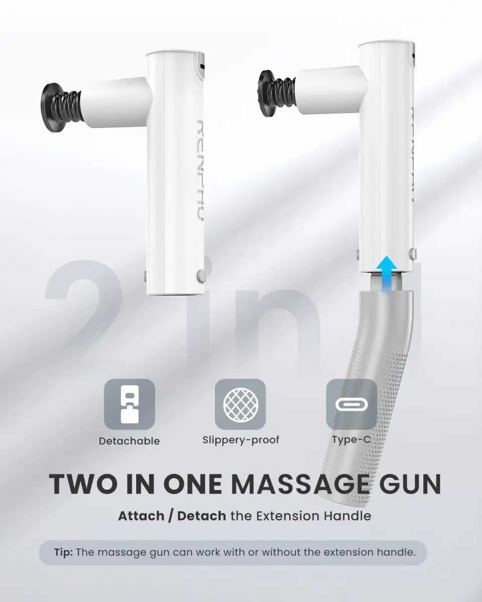 RENPHO Extend Massage Gun with Type-C Charging | Deep Tissue Percussion Massager for Neck and Back (730g) - view 2