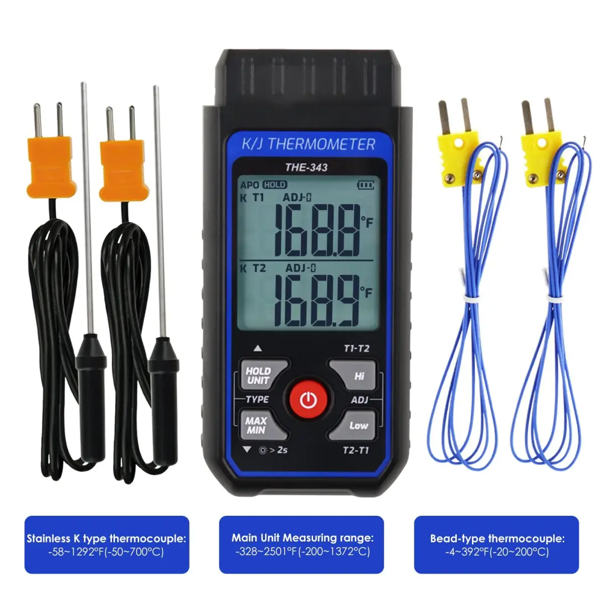 DANOPLUS K Type Thermocouple Thermometer -200~1372℃ (2501℉) | Dual Channel HVAC Temperature Meter Gauge - view 3