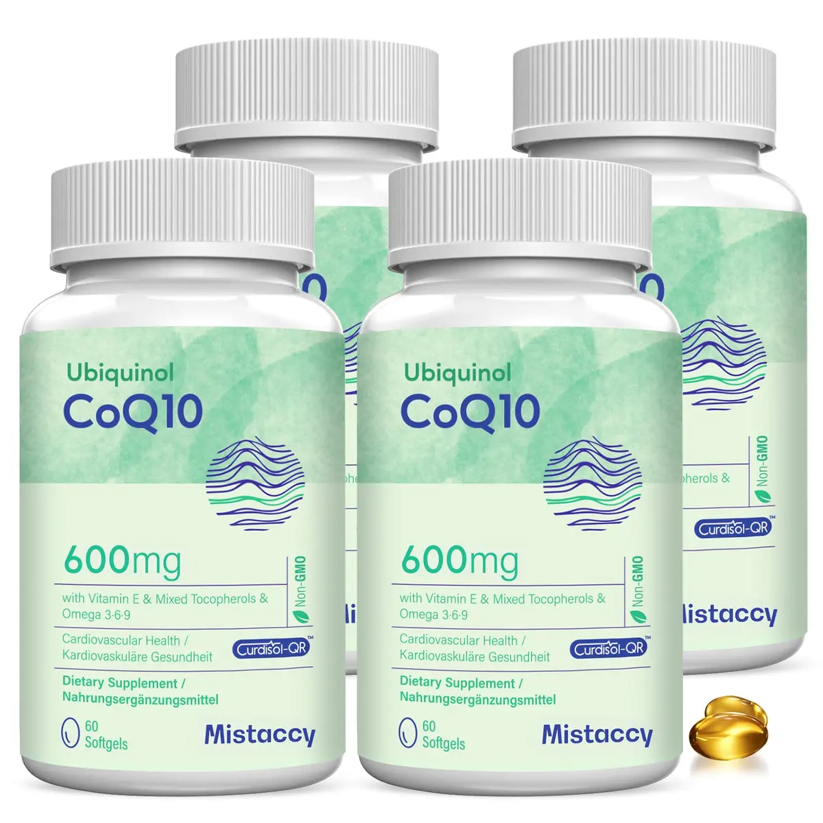 Mistaccy CoQ10 600mg Softgels | High Absorption Ubiquinol Supplement with Vitamin E & Omega 3 6 9 | 240 Softgels - main product image