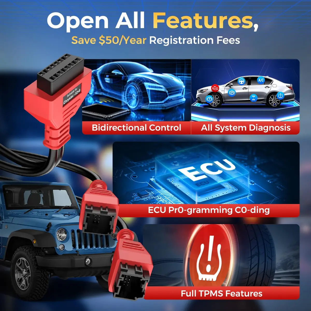 Autel OBD2 12+8 Adapter for Chrysler | Secure Gateway Bypass Cable, 40cm - view 5