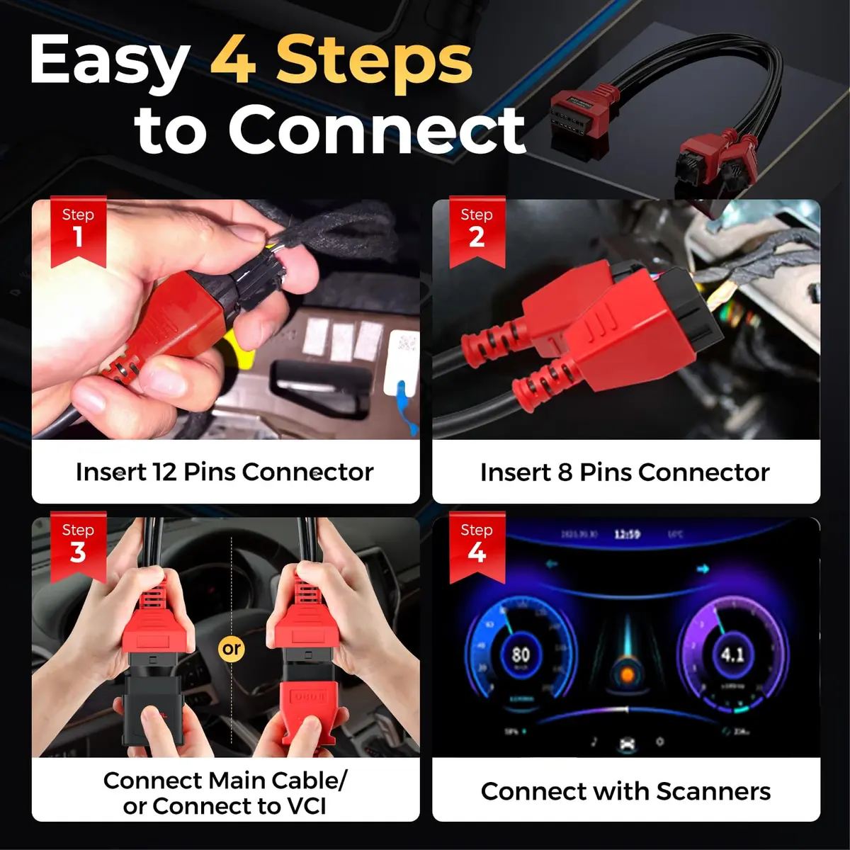 Autel OBD2 12+8 Adapter for Chrysler | Secure Gateway Bypass Cable, 40cm - view 6