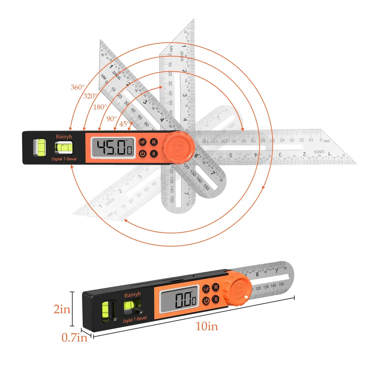 Rainyb Digital Angle Finder & T Bevel Gauge 0-360° | LCD Display & Locking Knob for Woodworking, Construction, DIY - view 4
