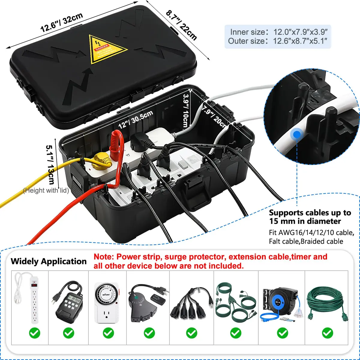 Hrensaw Large Outdoor Electrical Box Waterproof 34.3cm x 23.9cm x 13.4cm (12.5 x 8.5 x 5 inches) | IP54 Rated for Indian Weather - view 2