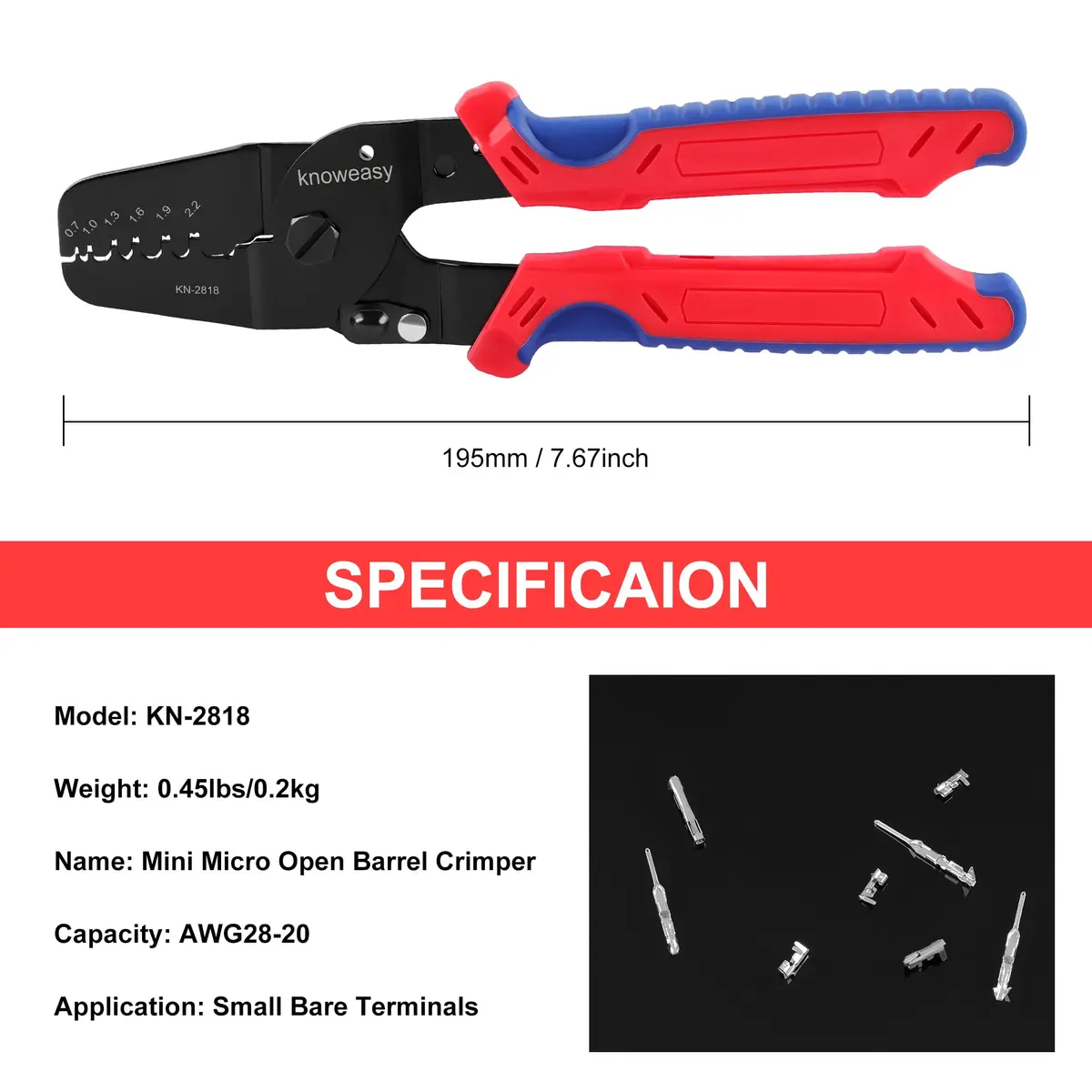 Knoweasy KN-2818 Micro Open Barrel Crimper, 28-20 AWG | Precise, Durable, Portable - view 5