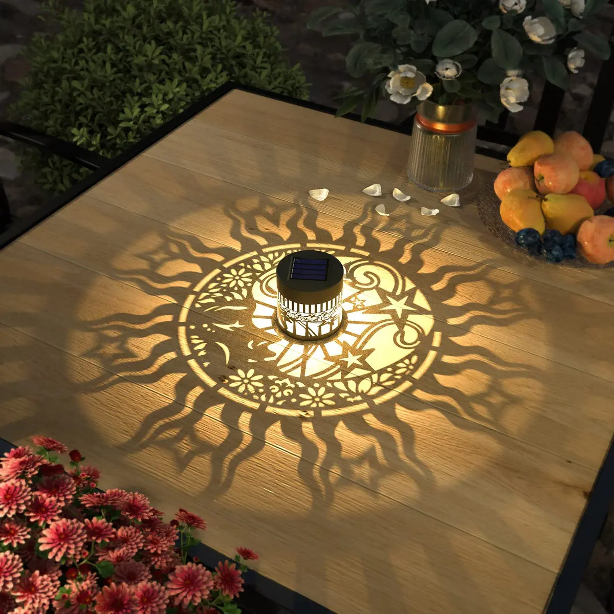 gardencave Sun Moon Solar Fence Lights 2 Pack | Decorative Outdoor Metal Lights - view 6