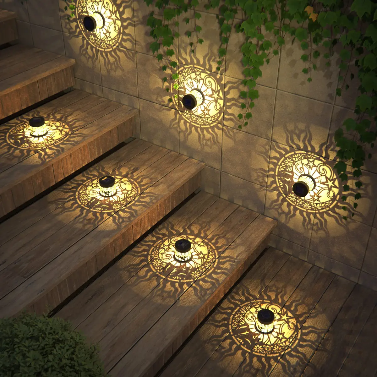 gardencave Sun Moon Solar Fence Lights 2 Pack | Decorative Outdoor Metal Lights - view 4
