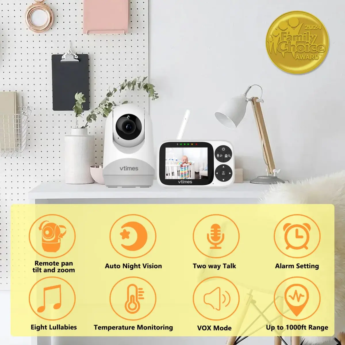VTimes No WiFi Baby Camera Monitor 3.2" IPS Display | Secure 1000ft FHSS Connection - view 6