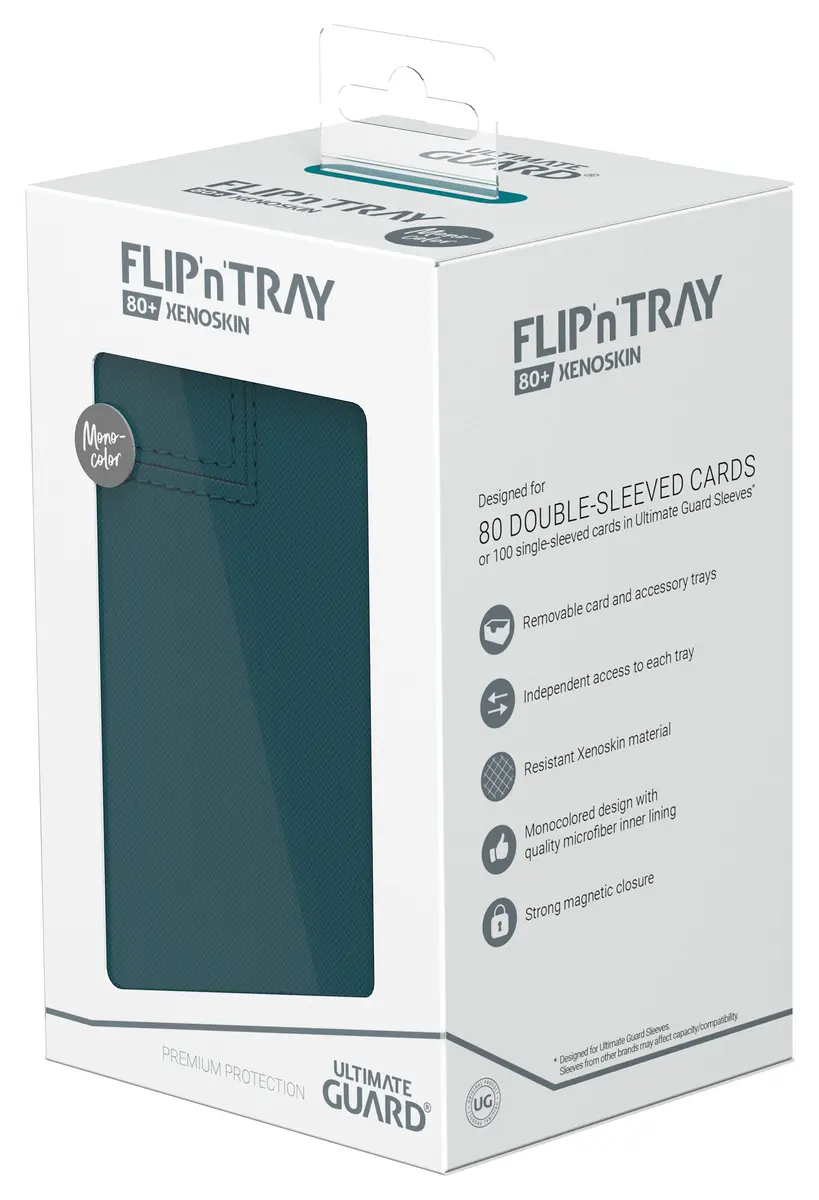 Ultimate Guard Flip'n'Tray 80+ Deck Case for 80 Double-Sleeved TCG Cards Petrol | Magnetic Closure & Microfiber Lining - view 8