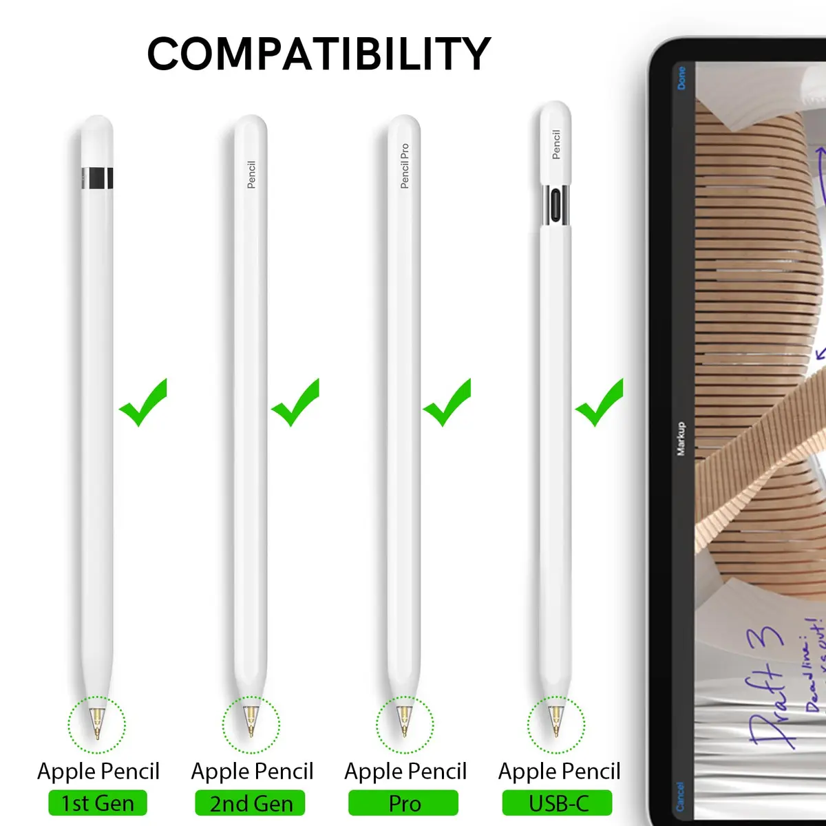Delidigi Replacement Tips for Apple Pencil 1st & 2nd Gen, Pro, USB-C | Wear-Resistant, Precise Control (70-120 chars) - view 2