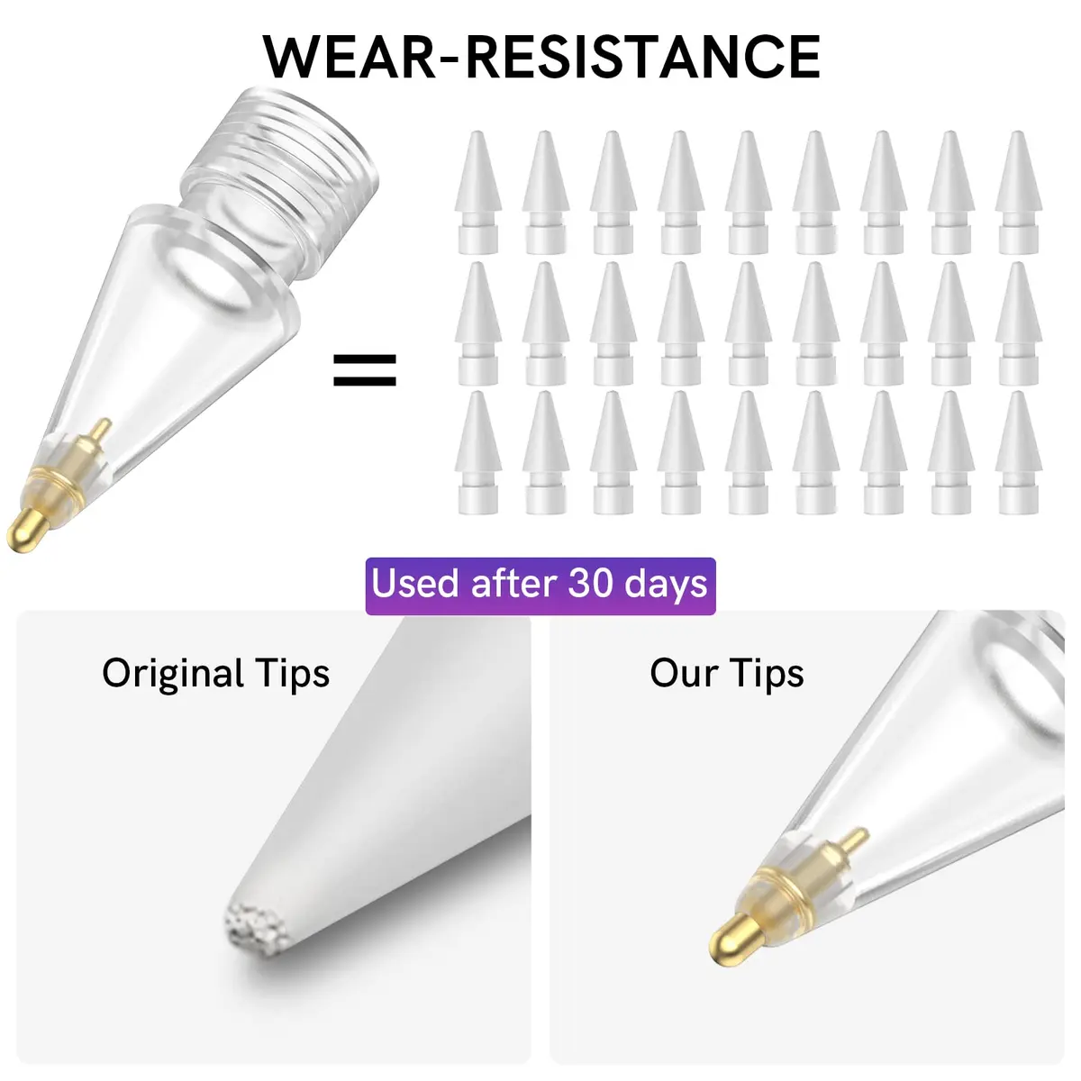 Delidigi Replacement Tips for Apple Pencil 1st & 2nd Gen, Pro, USB-C | Wear-Resistant, Precise Control (70-120 chars) - view 3