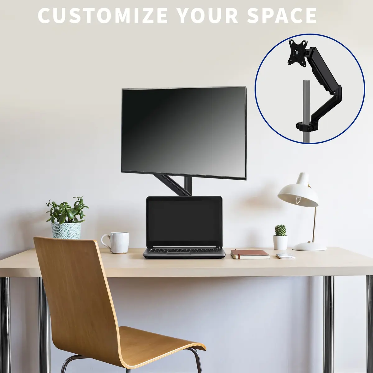 VIVO Black Pneumatic Pole Mounted Monitor Arm for 17-32 in Screens | Full Motion Articulating Arm - view 2