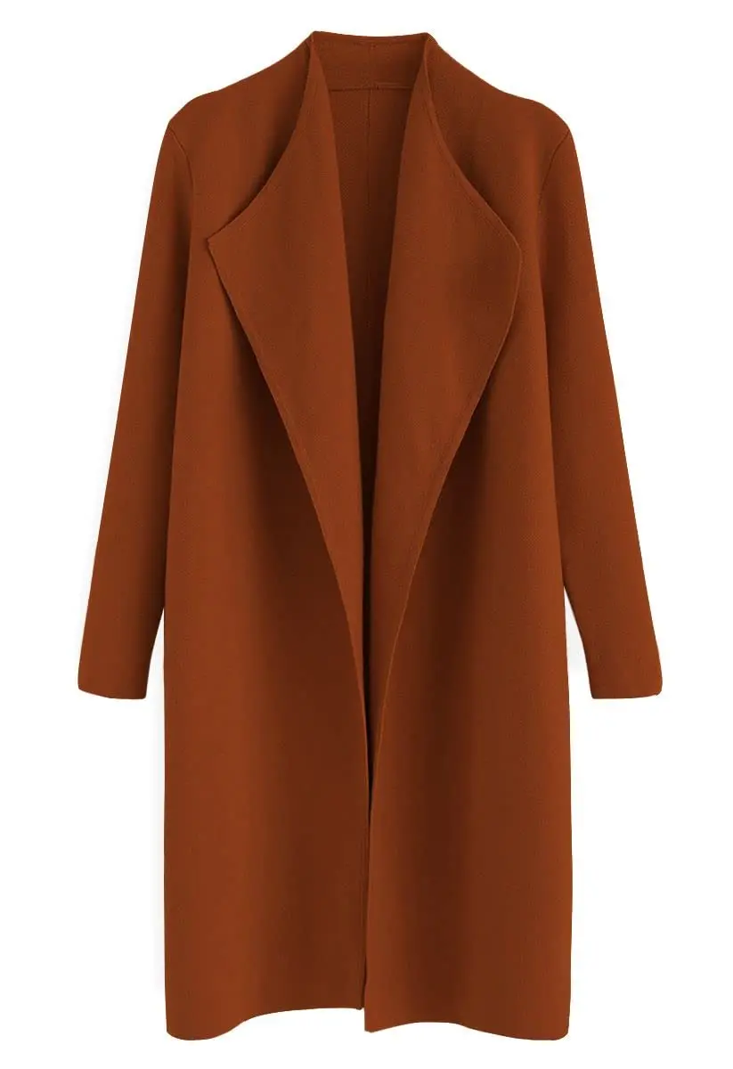 CHICWISH Women's Classy Caramel Open Front Knit Coat XL | Oversized Acrylic Layer - main product image