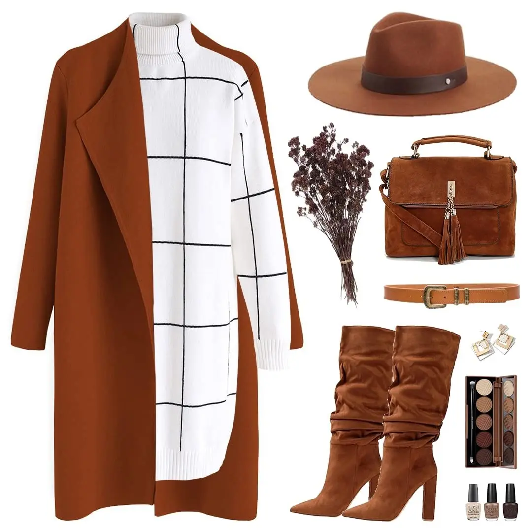 CHICWISH Women's Classy Caramel Open Front Knit Coat XL | Oversized Acrylic Layer - view 3