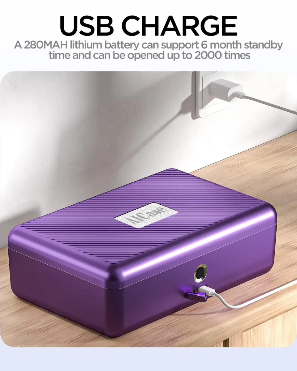 AICase Biometric Fingerprint Storage Box Purple | Portable Cash Jewelry Security Lock Box Safe with Combination Lock - view 5