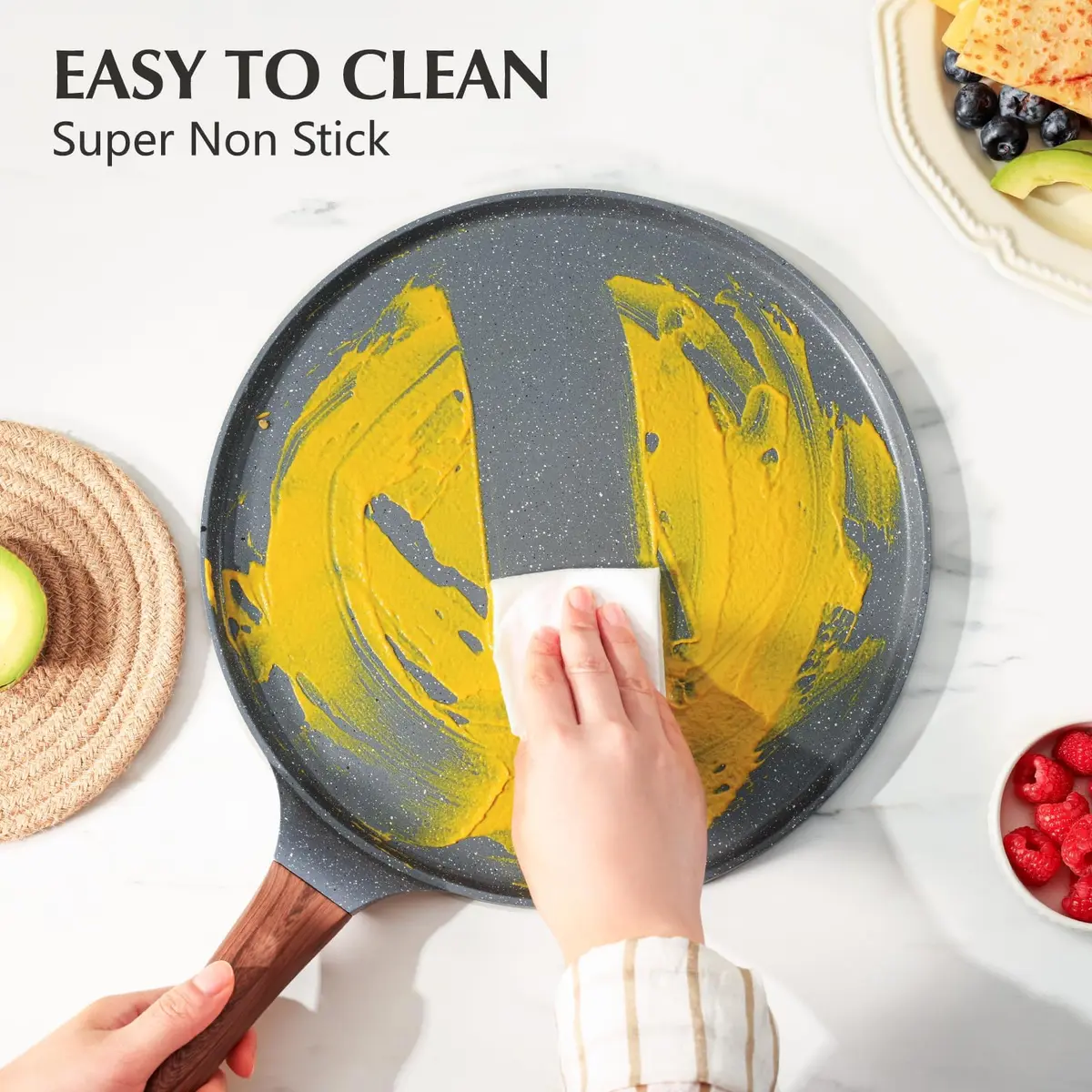 SENSARTE 12 Inch Nonstick Crepe Pan Granite Coating Pancake Pan Gray | Induction Compatible, Lightweight & Easy to Clean - view 5