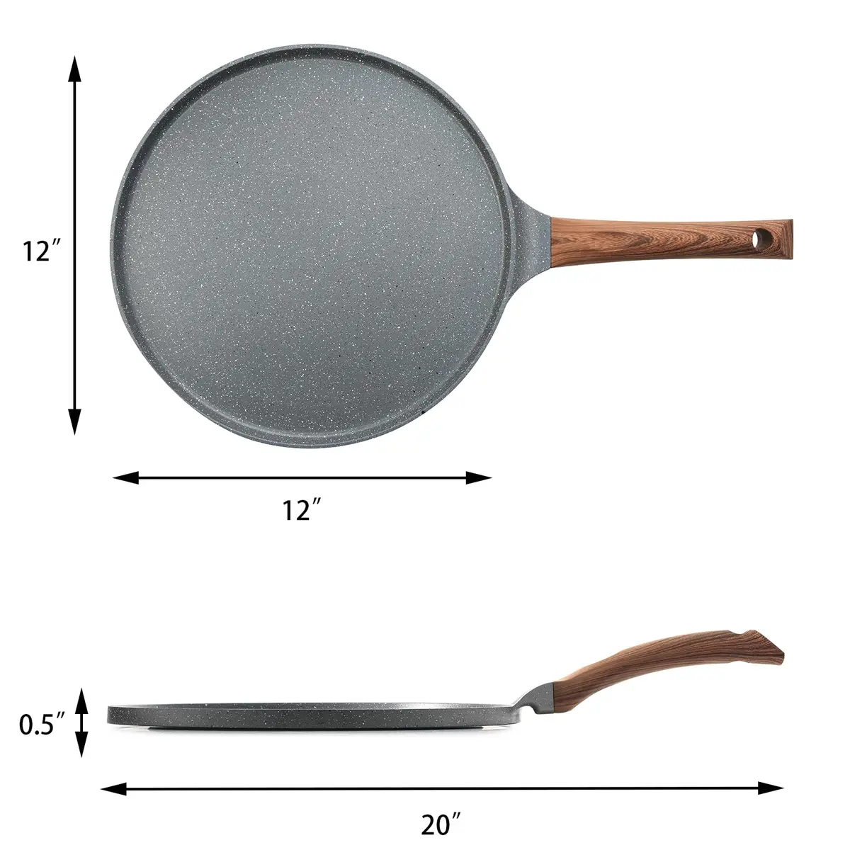SENSARTE 12 Inch Nonstick Crepe Pan Granite Coating Pancake Pan Gray | Induction Compatible, Lightweight & Easy to Clean - view 2